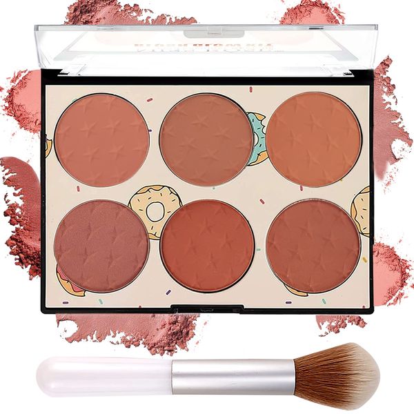 6 Colors Blush Palette with Brush,Face Blush Palette,Matte & Shimmer Powder Blush,Smooth & Silky,Skin Tone Enhancing Face Blush Palette for Glam Makeup Look,Contour and Highlighter Palette Blush-Set A