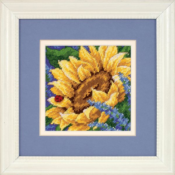 Dimensions Needlepoint Kit, Sunflower and Ladybug Floral Needlepoint, 5" x 5"