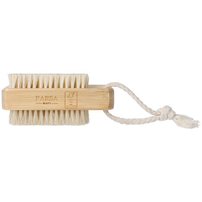 PARSA Beauty Double-sided wooden hand wash brush, nail brush made of FSC®-certified bamboo wood with practical loop for bathroom, toilet, sink, workshop, garden