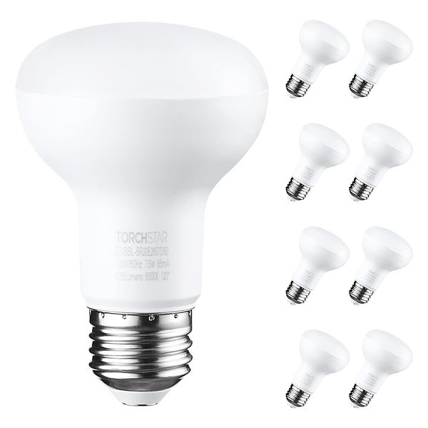 TORCHSTAR 8-Pack BR20 LED Bulbs, Indoor Flood Light R20, Dimmable, 7.5W (50W Eqv), UL & Energy Star, 5000K Daylight, E26 Medium Base, Recessed Can Lights, Home Ceiling