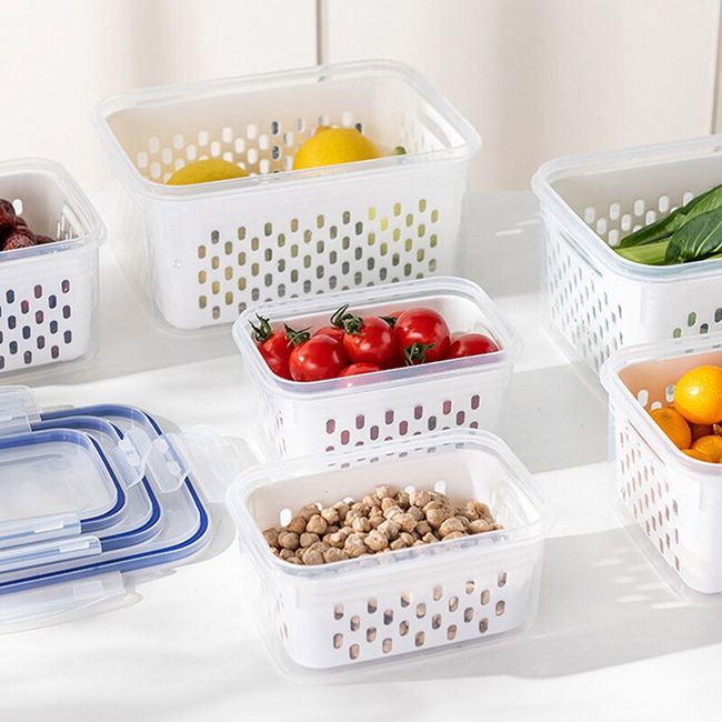 Refrigerator Storage Box Fridge Organizer Fresh Vegetable Fruit Boxes Drain  Basket Storage Containers Pantry Kitchen Organizer
