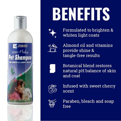 Kenic SNO-Flake Gentle Botanical Whitening and Brightening Dog Shampoo for Light & White Fur/Coats, Made in USA, Paraben & Soap Free