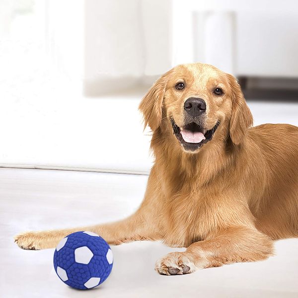 Squeak Latex Dog Toy Ball Football Chew Fetch Throw Ball Soft Bounce Puppy Toy Floating Throw Toy Bite Resistant Teeth Training Toy Wear-resistant Dog Molar Ball for Small Medium Dog Interactive Play