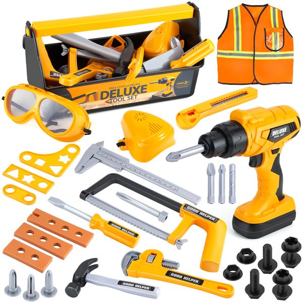 Zealous Kids Tool Set for Boys,Toddler Tool Set with Kids Tool Box & Electronic Toy Drill,Construction Pretend Play Tools for Kids,Toys for 3 4 5 Year Old Boys,Toddler Boy Toys