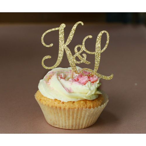 Wedding Initial Cupcake Topper in Gold with Elegant Script Two Letter Wedding Topper Monogram Custom Letter Bridal Shower