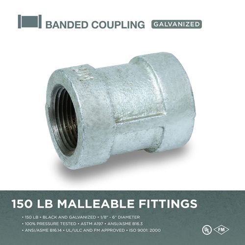 Supply Giant HNDQM012 1/2" Galvanized Malleable Iron Straight Coupling With Bands