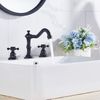 GGStudy Two Handles Three Holes Faucet 8-16 inch Widespread Bathroom Sink Faucet Oil Rubbed Bronze Basin Tap Mixer Supply Hose Included Matching Metal Pop Up Drain