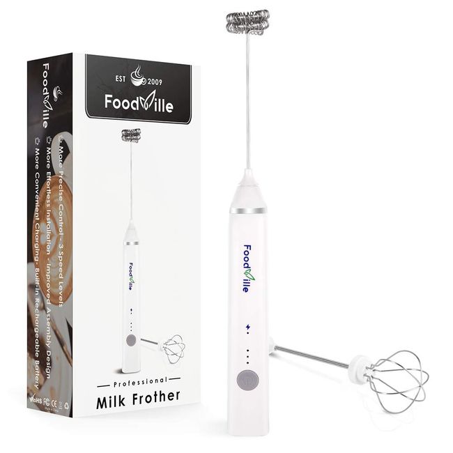 FoodVille MF05 Rechargeable Milk Frother USB Charging Handheld Foam Maker  with Stainless Balloon Whisk for Cappuccino, Latte, Bulletproof Coffee,  Keto