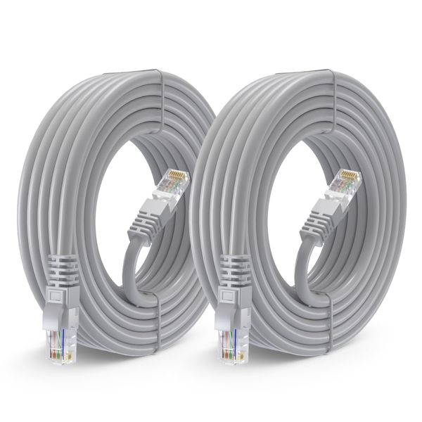 Maximm Cat 6 Ethernet Cable 25 Ft, 100% Pure Copper, Cat6 Cable (2 Pack) LAN Cable, Internet Cable, Patch Cable and Network Cable - UTP (Gray) 25 Feet