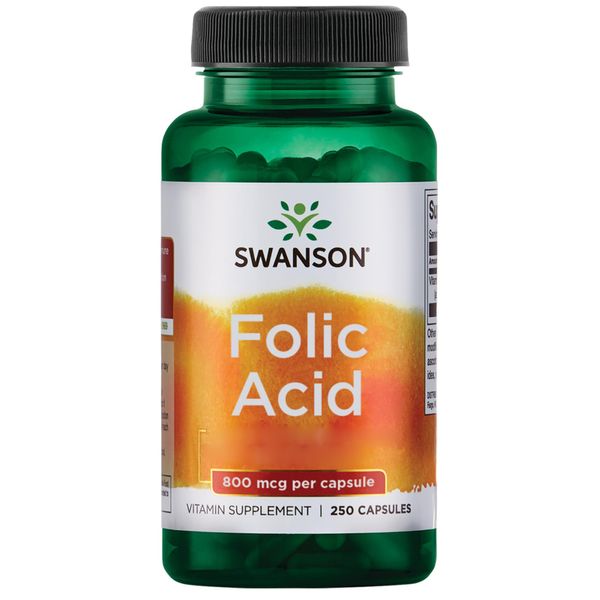 Swanson, Folic Acid, 800mcg, Vitamin B9, 250 Capsules, High-Dose, Lab-Tested, Soy-free, Gluten-free, GMO-free