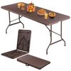 6FT Plastic Folding Table Portable Fold-in-Half Picnic Table with Handle Brown