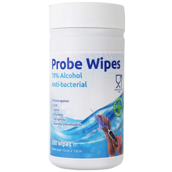 Antibacterial Wipes - 1 x Tub of 200 Alcohol Wipes for Cleaning Surfaces and Kitchen Food Probes – Disinfectant Sterile Probe Wipes Food Safe