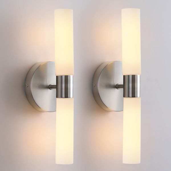 Wall Sconces Set of Two Brushed Nickel Wall Lamp Sconces 🔥🔥Wall Lighting with White Glass Shade Wall Lights Wall Light Sconces Wall Decor Set of 2 for Living Room Wall Scones, Wall Lights Set of 2