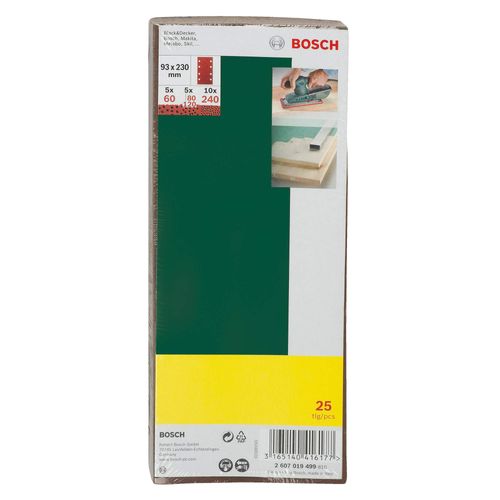 Bosch 25 Sanding Sheet Set for Orbital Sanders, 60-240 Grit, 93x230mm