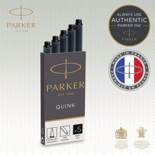 Parker Fountain Pen Ink Refill Cartridges | Long | Black QUINK Ink | 5 Count
