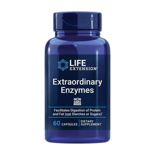 Life Extension Extraordinary Enzymes - Enzymes Blend Formula Digestion Supplement with Protease, Cellulase & Lipase For Digestive Health Support & Nutrient Absorption - Non-GMO – 60 Capsules