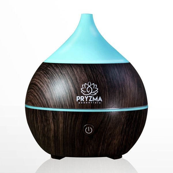 Pryzma Essentials All in One Bluetooth Speaker Aromatherapy Smart Essential Oil Diffuser, 7 LED Therapy Night Light, 200ml Cool Mist Ultrasonic Humidifier, Wood Grain and Waterless Auto Shut-off