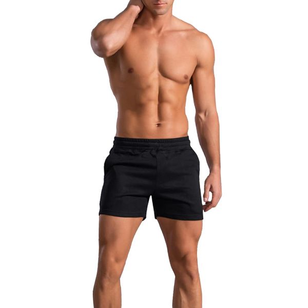 GYMAPE Men Bodybuilding Gym Workout Shorts 5 inch Running Sports Fitness Cotton Color Black XL