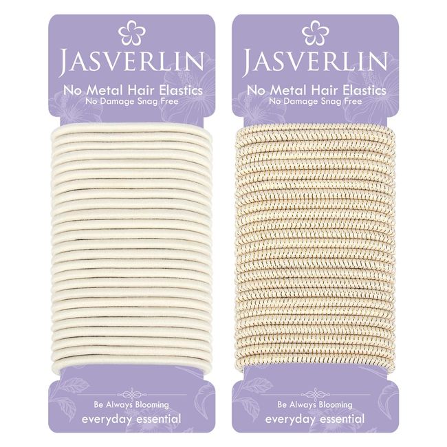 JASVERLIN Glitzer Blondes Haargummiband - schadensfreier Pferdeschwanzhalter für dickes, lockiges Haar, Damen-Mädchen-Haarbänder - Dehnbare Gummibänder für Haare - 4MM 50 Stück (Blond Schimmernd)