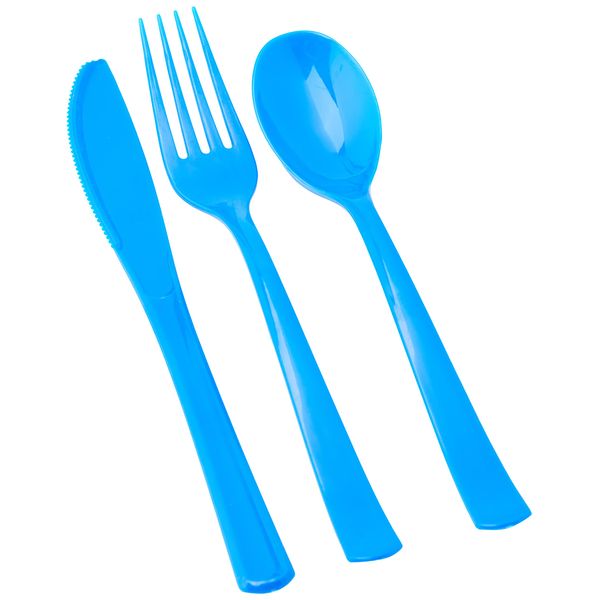 Royal Blue Solid Assorted Plastic Cutlery - Classy & Elegant Flatware Design - Perfect for Parties, Weddings & Events - 18ct