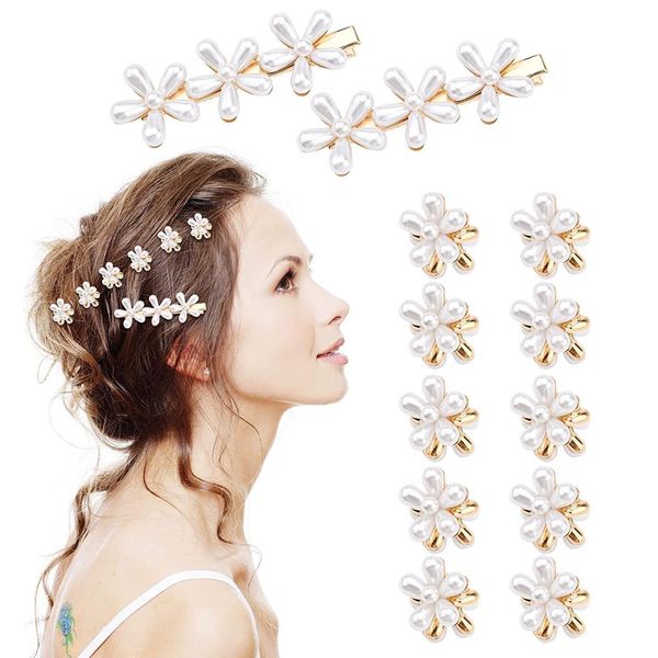 12 Stück Haarspangen,10 Stück Mini Haarspangen,Mini Diamant Haarspangen,Mini Blumen Haarspange Haarkrallen Haarschmuck, Kleine Haarklammer,Dekorative Haarschmuck für Mädchen Damen(weiß+Gold)