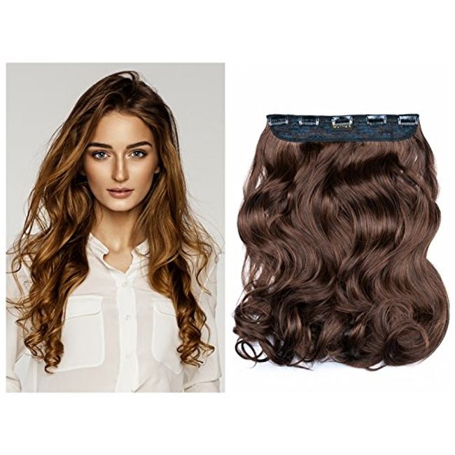 Wavy Clips In One Piece Hair Extensions 24 inch Synthetic Clips Hair Curly  Wave Hairpiece 180g