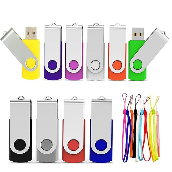POWVAN 8GB USB 2.0 Flash Memory Drive Flash Memory with Lanyard 360° Rotating USB 10 Colors