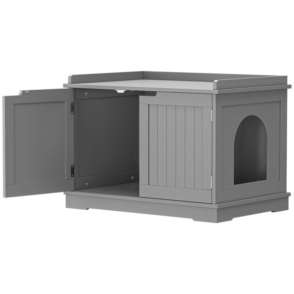 Cat Litter Box Wooden Pet House Enclosure Cabinet Storage Bench Side Table Grey