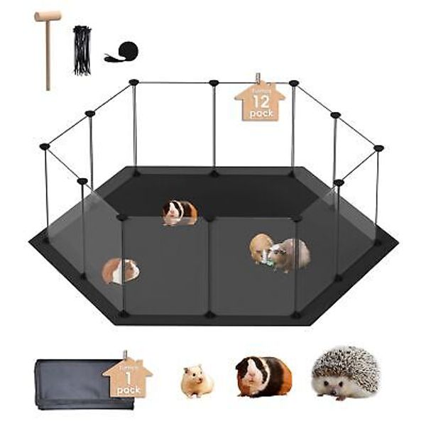 Small Animal Playpen, Pet Playpen with Waterproof Mat, DIY Hexagon Pet Cag fo...