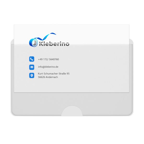 KLEBERINO Visitenkartentaschen selbstklebend | transparent | beite Seite offen mit Daumenaussparung unten | Visitenkartenhüllen zum kleben | Selbstklebetaschen 95 x 60 mm (100)