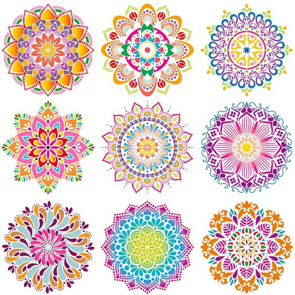 9 Stück Mandala Schablone Set, Wiederverwendbare Malerei Vorlage Zubehör Blumen Handwerk Scrapbooking Stencils Set, Blumen Schablone für Malerei mit Farbe Oder Bleistift, DIY Scrapbooking