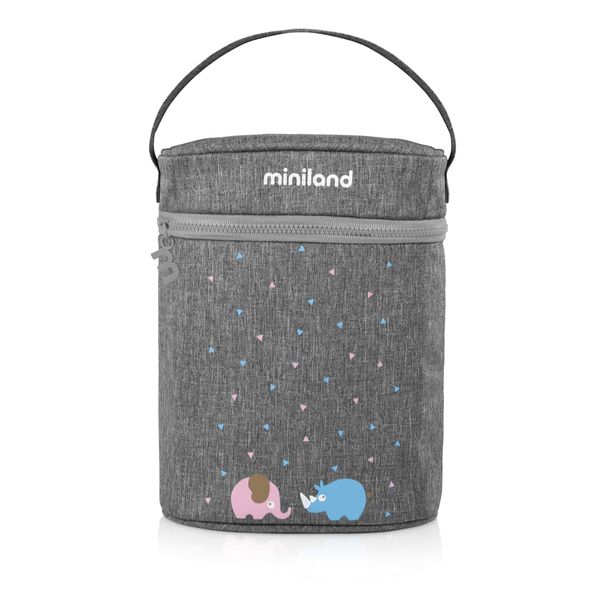 Miniland 89320 Thermal Bag for Thermos and Baby Bottles, Insulated Bag, Double Azure Rose, Grey