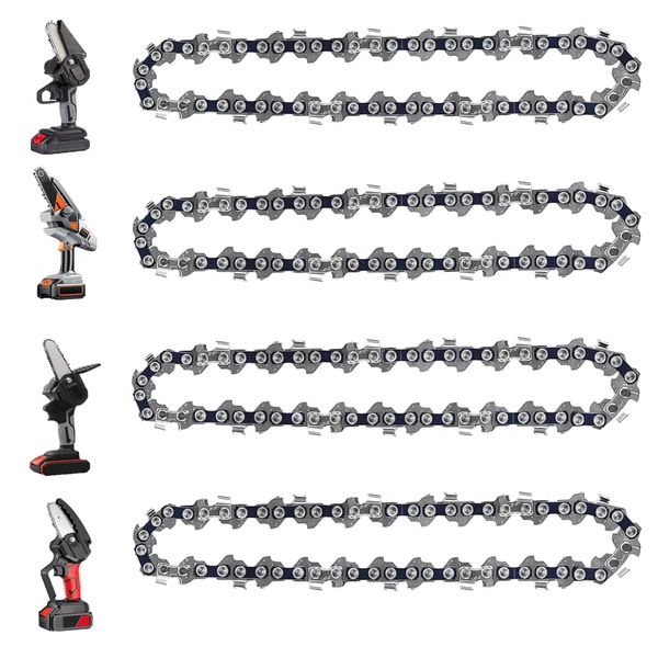 GSSHBR 6 Inch Mini Chainsaw Chain Replacement Accessories,4 Pieces Chain Saw Chains for Cordless Electric Portable Mini Chainsaw for Pruning Shears Wood Cutting(37 Drive Links)