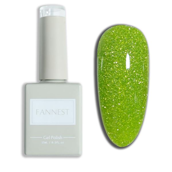 FANNEST Holographic Nail Polish,Neon Reflective Glitter Gel Nail Polish,Green Flash gel Soak Off UV Gel Gifts for Women Girls.