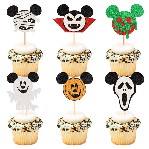Ercadio 24 Pack Mouse Inspired Halloween Cupcake Toppers Glitter Mouse Ghost Pumpkin Cupcake Picksfor Halloween Theme Baby Shower Birthday Party Cake Decorayion Supplies