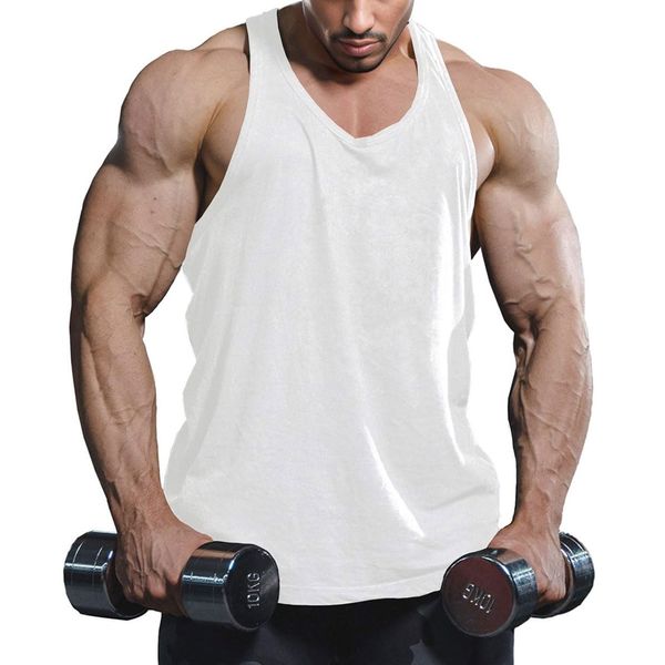 Lehmanlin Herren Sport Stringer Tank top,Bodybuilding Workout Tank tops für das Fitnessstudio,Tägliches Training lässige T-Shirts Quick Dry(Reines Weiß,M)