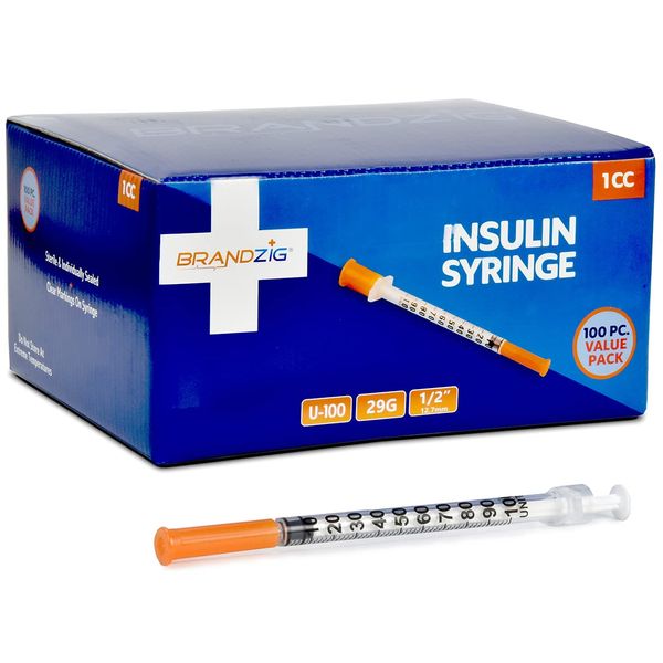 Brandzig Insulin Syringes 29G 1cc 1/2" 100-Pack