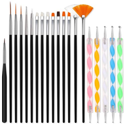 Qufiiry 15 Pezzi Nail Art Pennelli Unghie e 5 Pezzi Penne Double Sided Punteggia, Pennelli Unghie Gel Professionali Kit per Nail Art Design Pittura Disegno