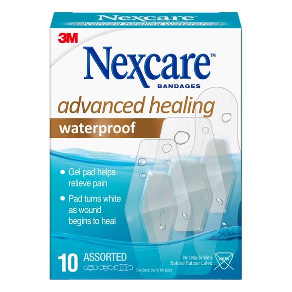 Nexcare Advanced Healing Waterproof Bandages, Assorted Sizes, 10 Count