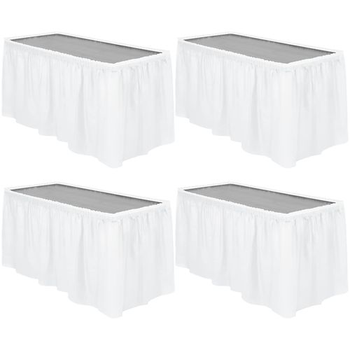 TURSTIN 4 Pieces White Plastic Table Skirts 14 x 29 Feet for Rectangle Tables Fitted Tablecloth Disposable Table Cover for Birthday Party, Events, Banquette Baby Shower