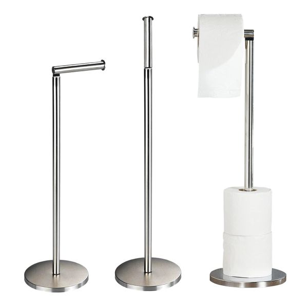 Crystals Toilet Roll Holder Free Standing – 2 in 1 Stainless Steel Toilet Paper Holder, Upto 4 Toilet Roll Storage – No Drill Chrome Toilet Roll Stand