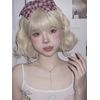 Eileen Short Gold Wig Harajuku Style GAL Heat Resistant Natural Fluffy Curly Perm Medium Wig Curly Hair Small Face Effect With Net