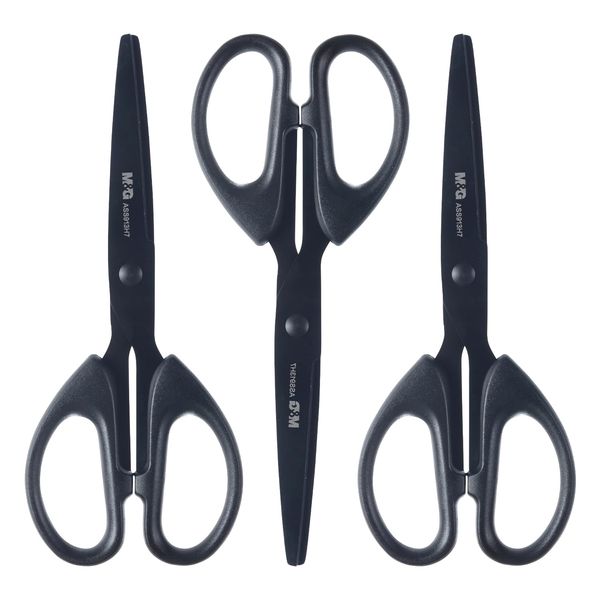 Scissors Multipurpose Craft Scissors Bulk 3-Pack, Sharp Blade Shears, Easy Grip Handles, 6.3” Stainless Steel Shaft Scissors for Office Home School Classroom Kid Sewing Fabric Craft Supplies (Black)