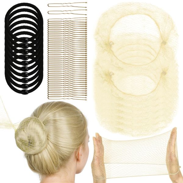 YGDZ Bun Net, 40pcs Invisible Hair Bun Nets for Dance Women Girls, Ballet Hair Bun Maker Hair Accessories (50cm Beige)