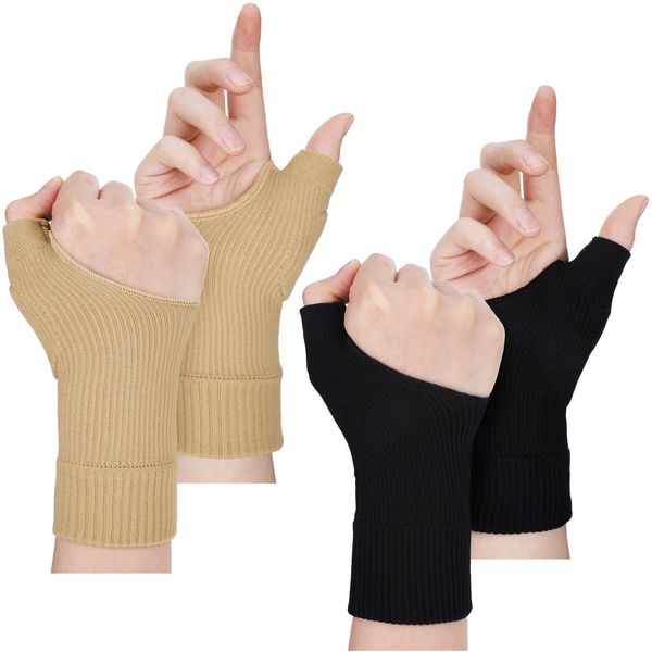 2 Pairs Thumb Compression Arthritis Gloves Wrist Support Brace Wrist Compression Sleeve Lightweight Fingerless Gloves Comfortable and Thumb Sleeves Wrist Wraps for Arthritis Women Men, 5.9 x 2.6 Inch