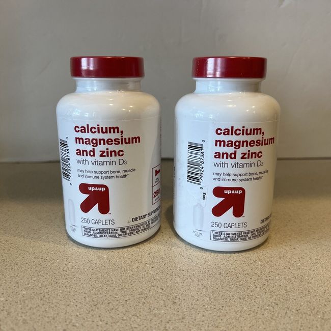 2   Bottles  Up & Up  Calcium Magnesium Zinc - 500 Caplets Vitamin D