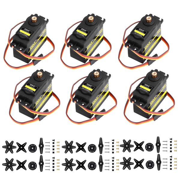 diymore 6PCS Servo Motor(Upgraded version), All Copper Gear High Speed Torque13KG Digital Servo,Double Ball Bearing for RC Helicopter Airplane Car Boat Robot Arm Controls