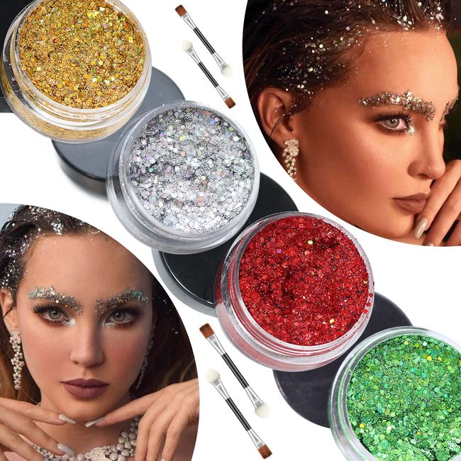 Körper Glitzer Gel 4 Farben Glitzer Gesicht für Make Up Face Glitter Pailletten für Haare Lippe Körper Meerjungfrau Pailletten für Festival, Musikfestivals, Party, Halloween