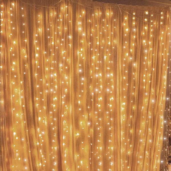 300 LED Window Curtain String Light Wedding Party Wall Decorations, Warm White