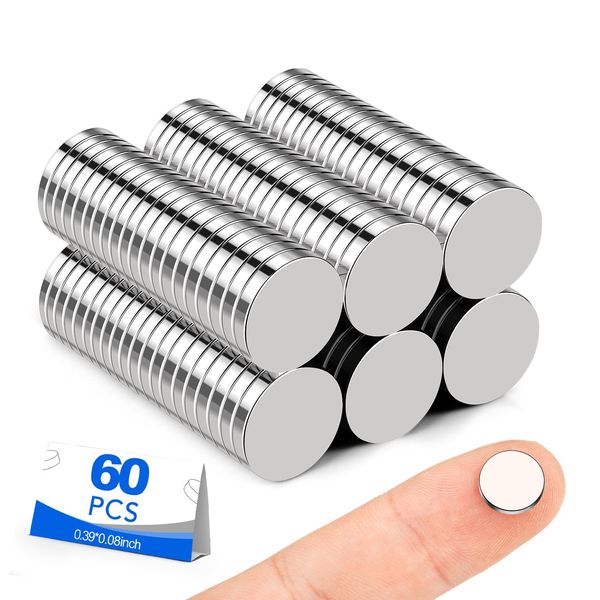 Small Magnets, 60Pack Refrigerator Magnets 10x2mm Rare Earth Magnets Neodymium Magnets for Crafts, Whiteboard, Kitchen Cabinet